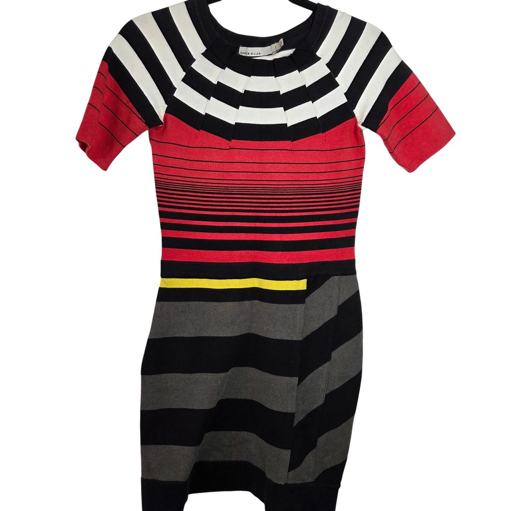 Karen Millen Size 1 Striped Knit Bodycon Dress Colorblock Short Sleeve Sheath